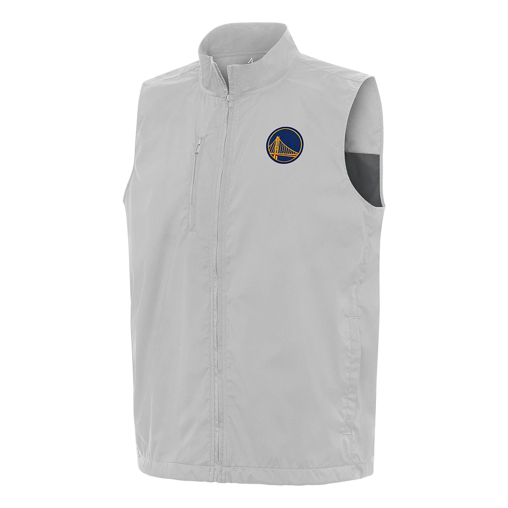 Men's Antigua Heather Gray Golden State Warriors Brisk Full-Zip Vest