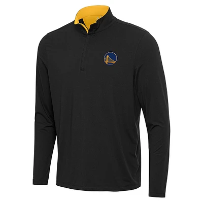 Men's Antigua Black/Gold Golden State Warriors Content Quarter-Zip Top