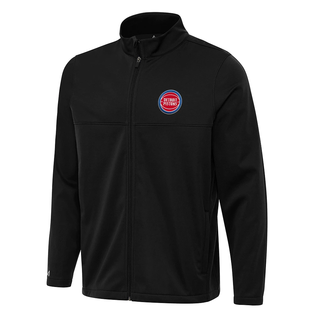 Men's Antigua Black Detroit Pistons Links 2 Full-Zip Golf Jacket