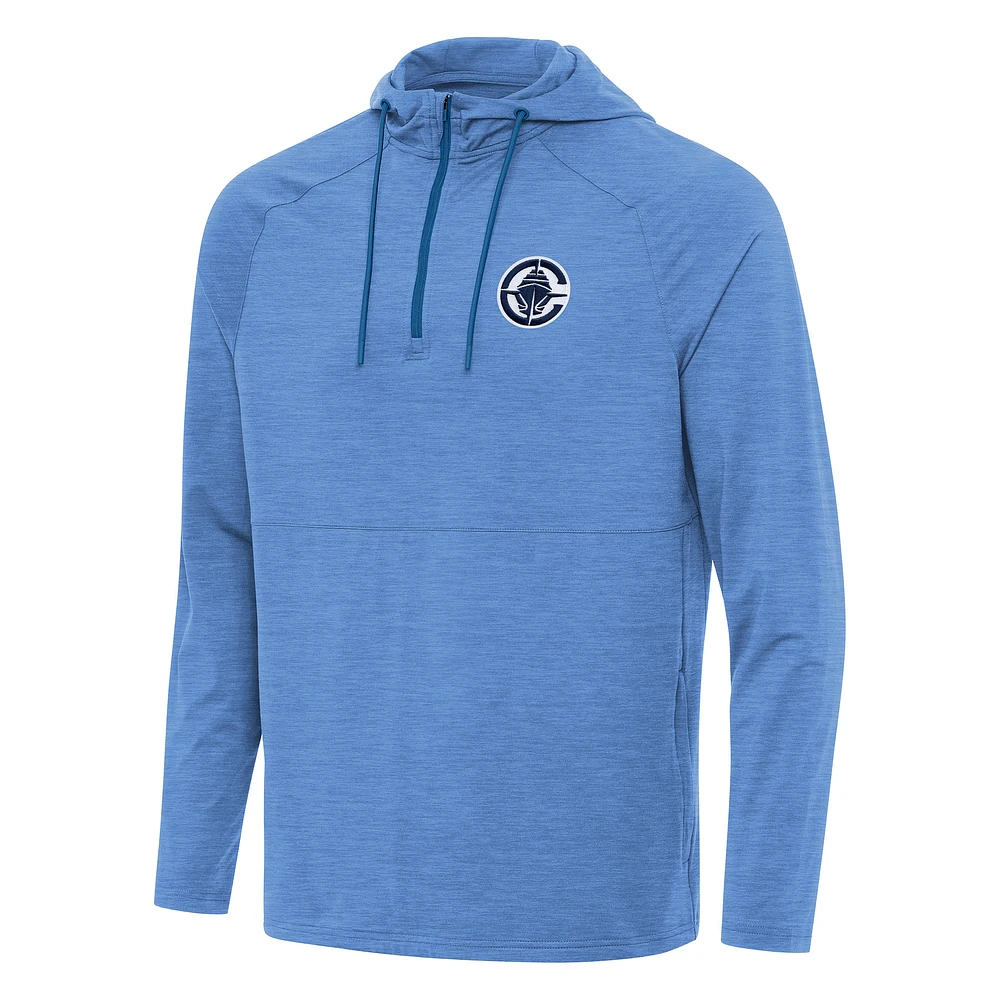 Men's Antigua Heather Powder Blue LA Clippers Spikes Raglan Quarter-Zip Hoodie