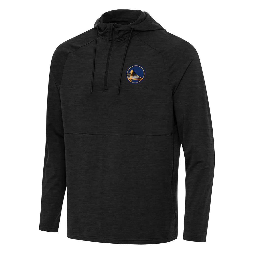 Men's Antigua Heather Black Golden State Warriors Spikes Raglan Quarter-Zip Hoodie