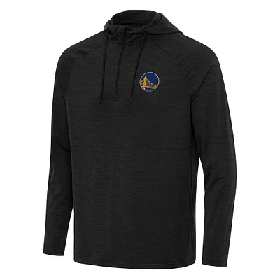 Men's Antigua Heather Black Golden State Warriors Spikes Raglan Quarter-Zip Hoodie