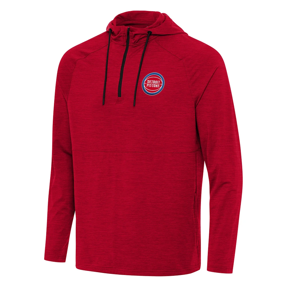 Men's Antigua Heather Detroit Pistons Spikes Raglan Quarter-Zip Hoodie