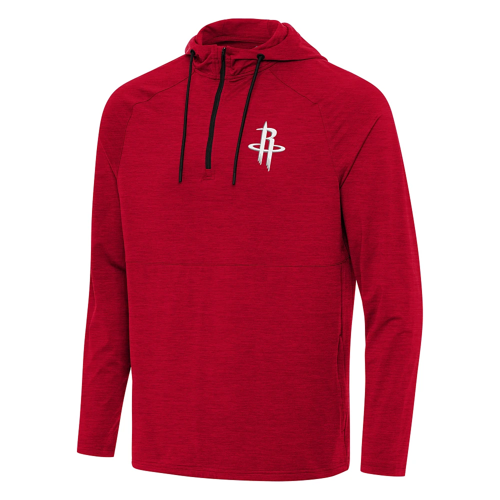 Men's Antigua Heather Houston Rockets Spikes Raglan Quarter-Zip Hoodie