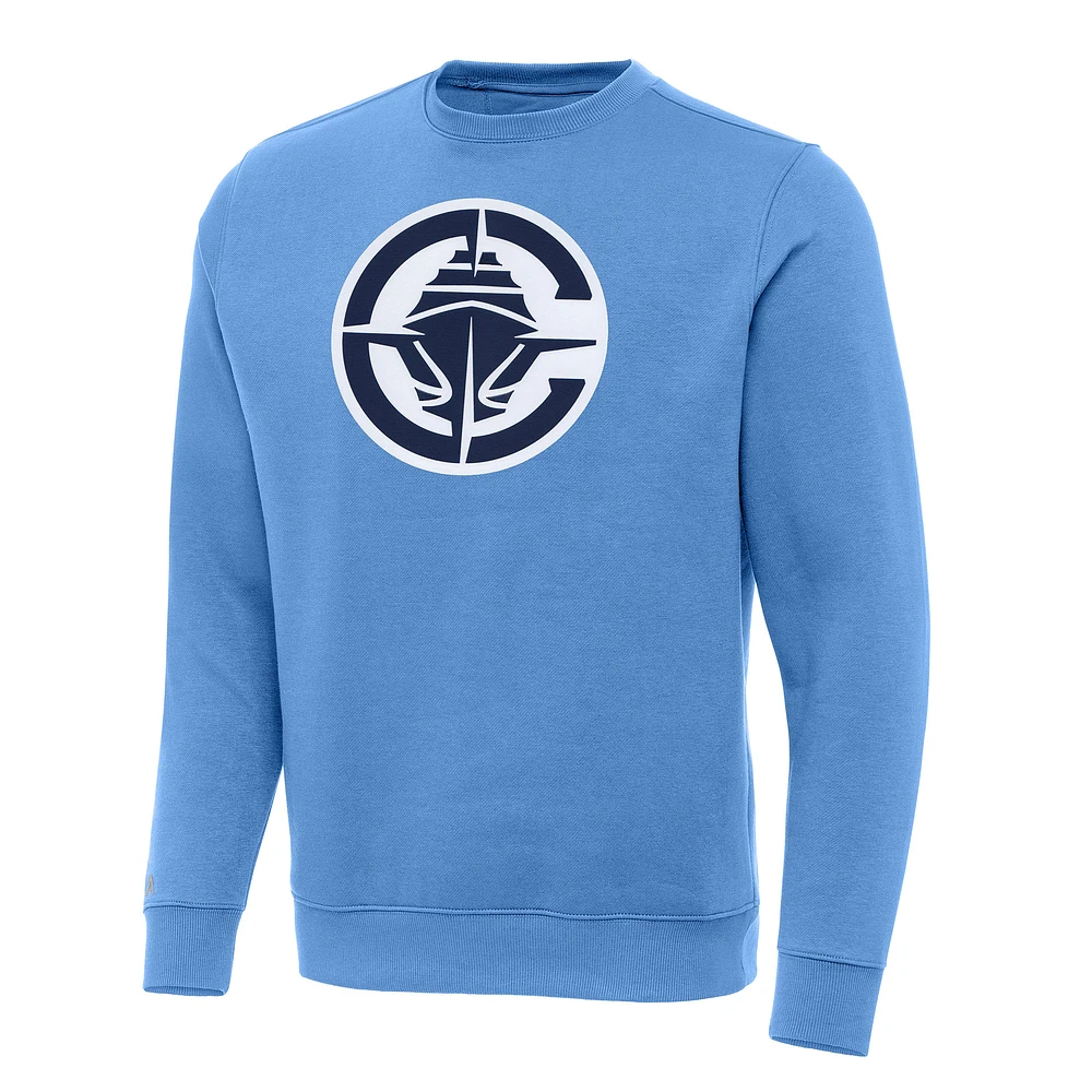 Men's Antigua Powder Blue LA Clippers Victory Crewneck Pullover Sweatshirt