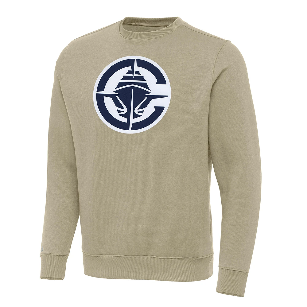 Men's Antigua Khaki LA Clippers Victory Crewneck Pullover Sweatshirt