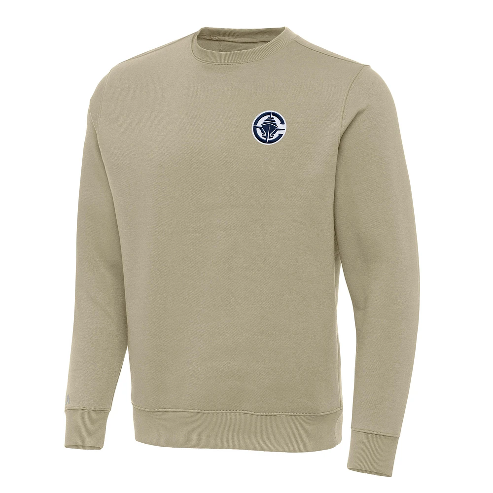 Men's Antigua Khaki LA Clippers Victory Crewneck Pullover Sweatshirt