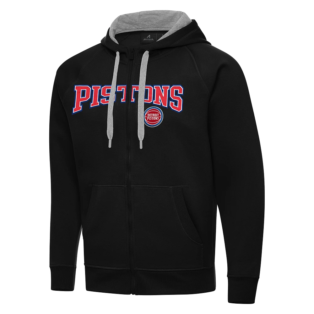 Men's Antigua Black Detroit Pistons Big & Tall Victory Full-Zip Hoodie Jacket