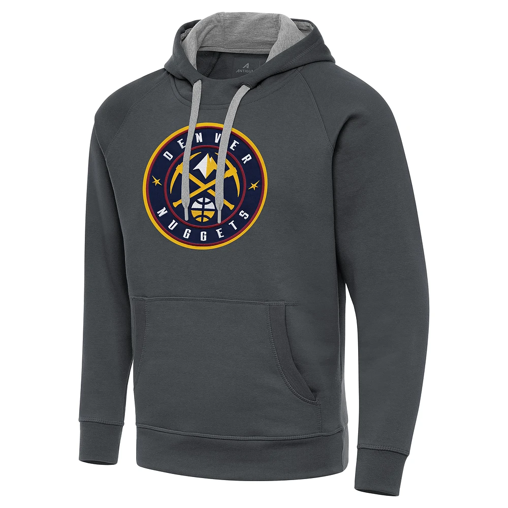 Men's Antigua Charcoal Denver Nuggets Big & Tall Victory Raglan Pullover Hoodie