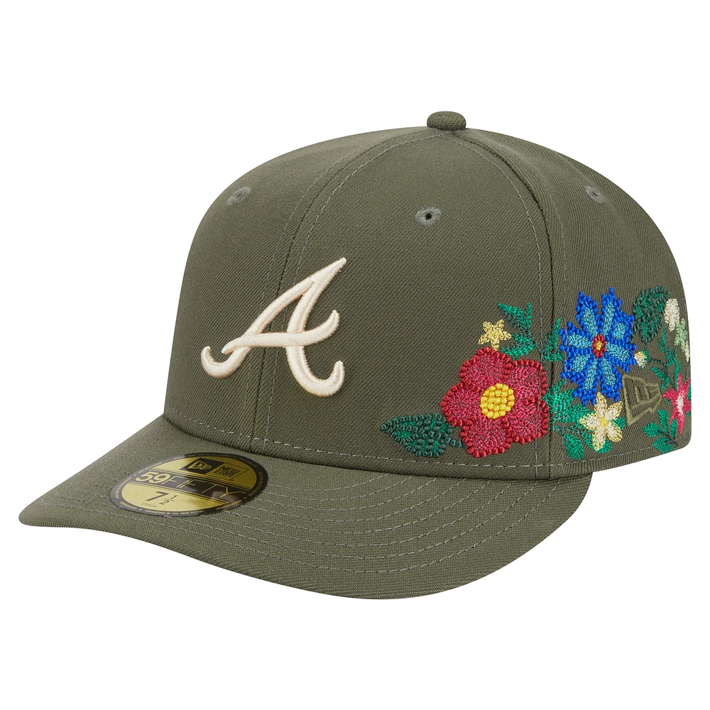 Men's New Era Olive Atlanta Braves Tonal Florals 59FIFTY Fitted Hat