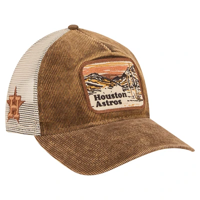 Men's New Era Dark Brown Houston Astros Vintage Landscape 9TWENTY A-Frame Adjustable Trucker Hat