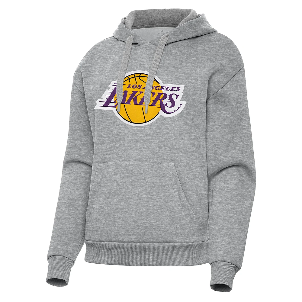 Women's Antigua Heather Gray Los Angeles Lakers Victory Pullover Hoodie
