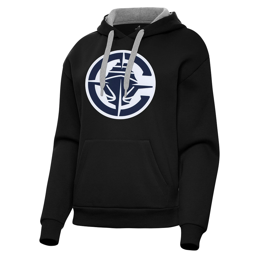 Women's Antigua Black LA Clippers Victory Pullover Hoodie