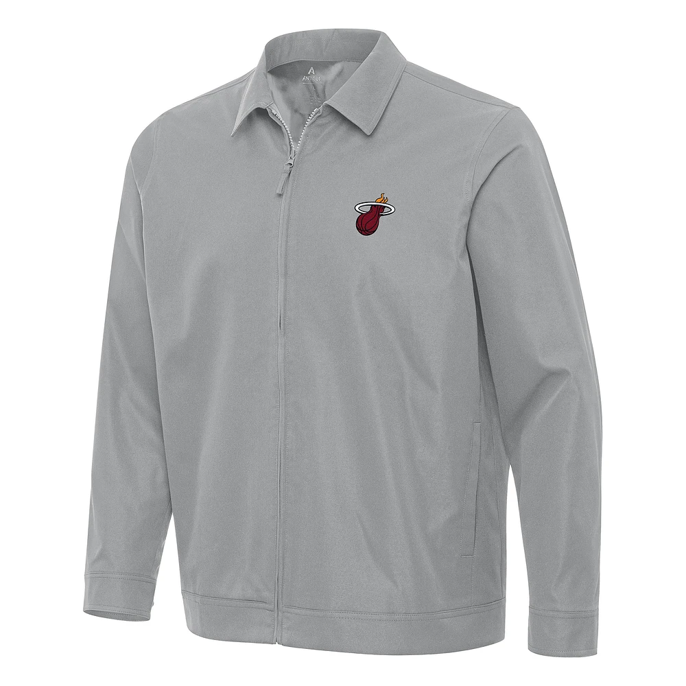 Men's Antigua Gray Miami Heat Pivot Full-Zip Jacket