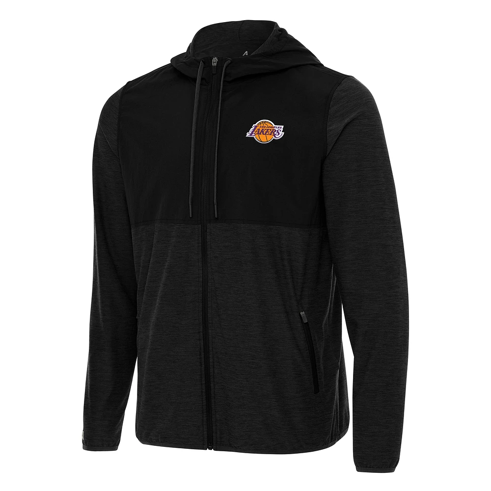 Men's Antigua Black Los Angeles Lakers Sway Full-Zip Hoodie Jacket