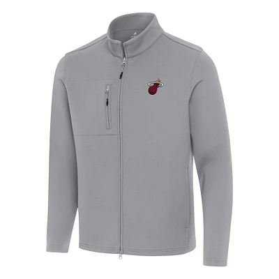 Men's Antigua Gray Miami Heat Objection Double-Peached Full-Zip Jacket