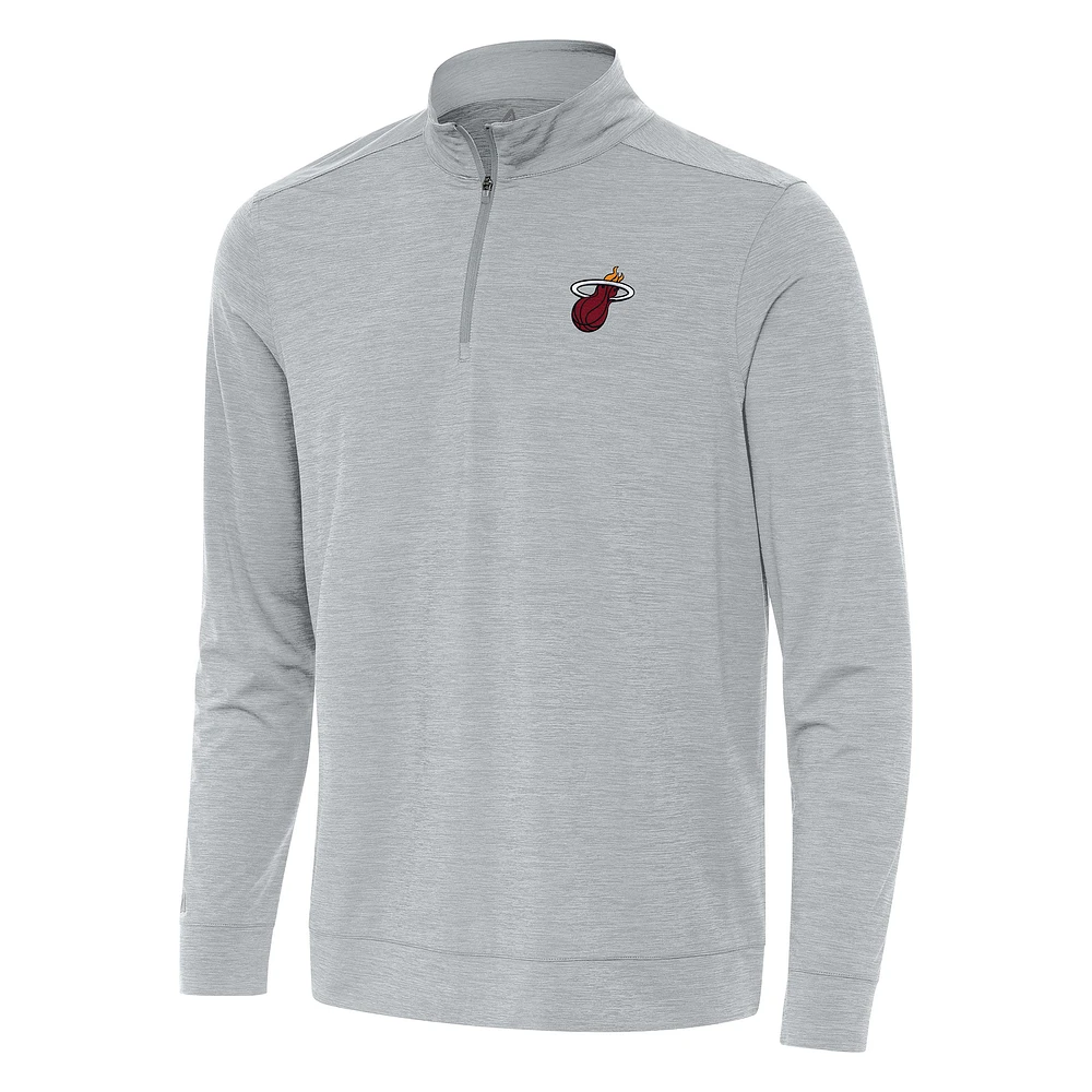 Men's Antigua Heather Gray Miami Heat Bright Quarter-Zip Top