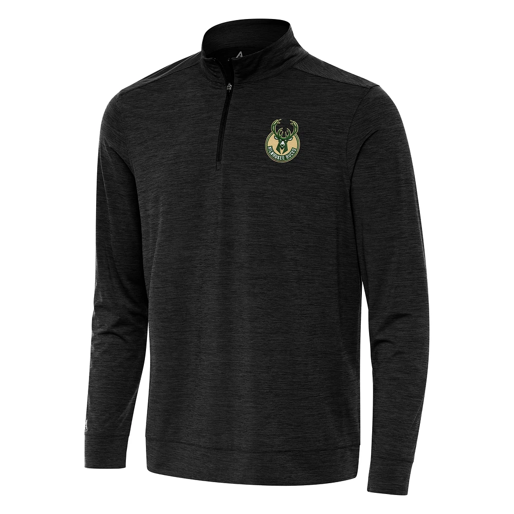 Men's Antigua Heather Black Milwaukee Bucks Bright Quarter-Zip Top
