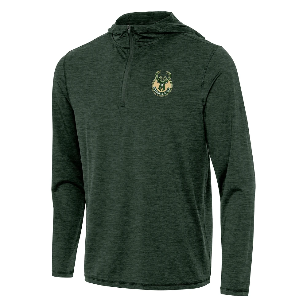 Men's Antigua Hunter Green Milwaukee Bucks Tidy Quarter-Zip Hoodie