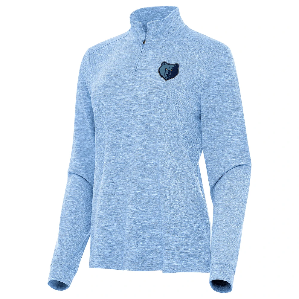 Women's Antigua Heather Powder Blue Memphis Grizzlies Mentor Quarter-Zip Mock Long Sleeve Top