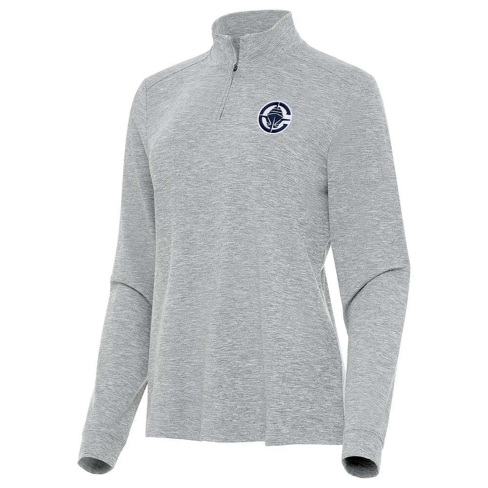 Women's Antigua Heather Gray LA Clippers Mentor Quarter-Zip Mock Long Sleeve Top