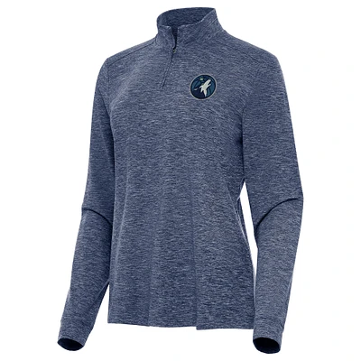 Women's Antigua Heather Navy Minnesota Timberwolves Mentor Quarter-Zip Mock Long Sleeve Top