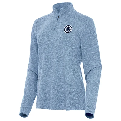 Women's Antigua Heather Aqua LA Clippers Mentor Quarter-Zip Mock Long Sleeve Top