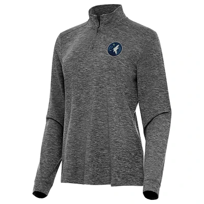 Women's Antigua Heather Minnesota Timberwolves Mentor Quarter-Zip Mock Long Sleeve Top