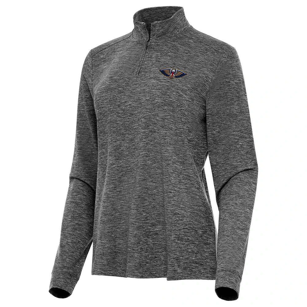 Women's Antigua Heather Black New Orleans Pelicans Mentor Quarter-Zip Mock Long Sleeve Top