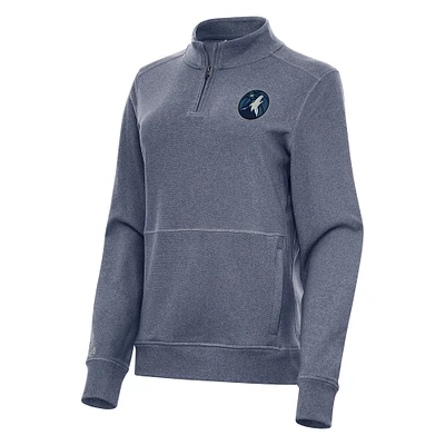 Women's Antigua Heather Navy Minnesota Timberwolves Crush Quarter-Zip Fleece Sweatshirt