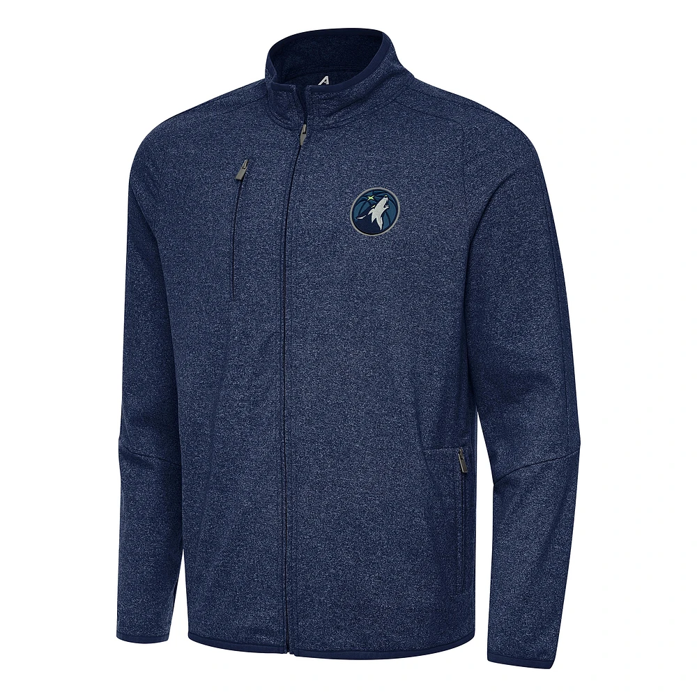 Men's Antigua Heather Navy Minnesota Timberwolves Hold-Up Full-Zip Tri-Blend Jacket