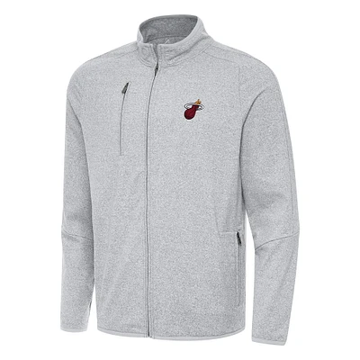 Men's Antigua Heather Gray Miami Heat Hold-Up Full-Zip Tri-Blend Jacket