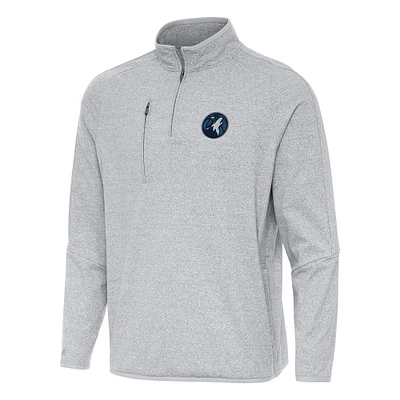 Men's Antigua Heather Gray Minnesota Timberwolves Certain Quarter-Zip Tri-Blend Sweatshirt