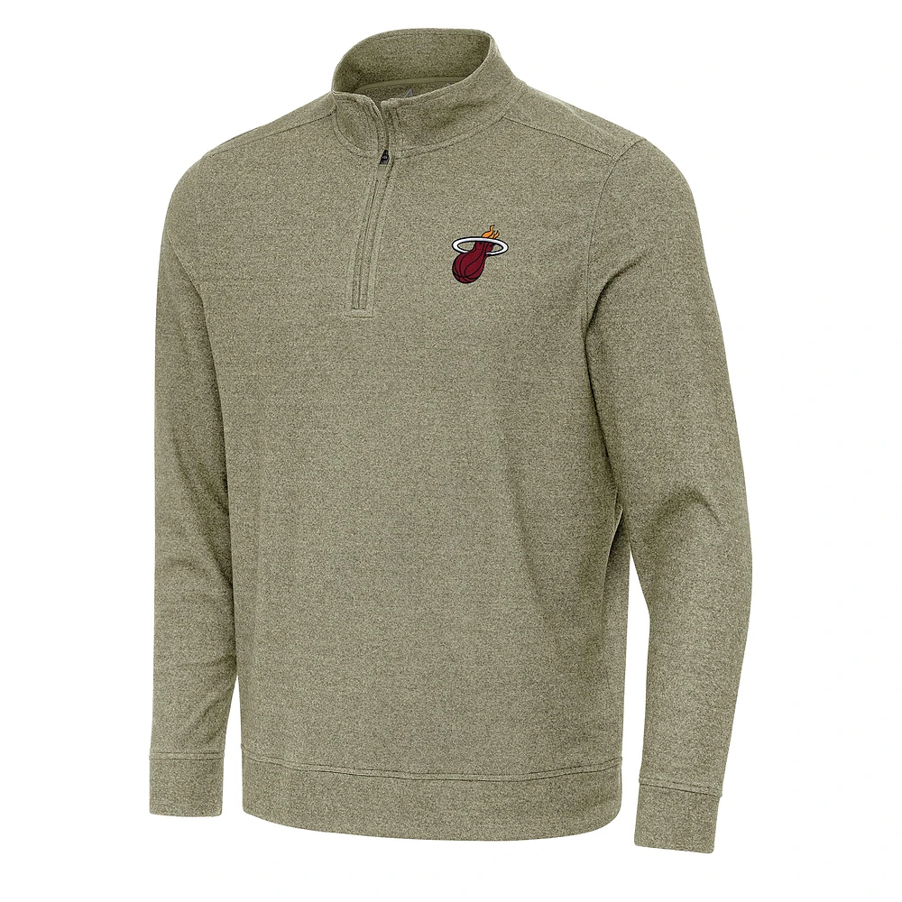 Men's Antigua Olive Miami Heat Subtle Quarter-Zip Sweatshirt