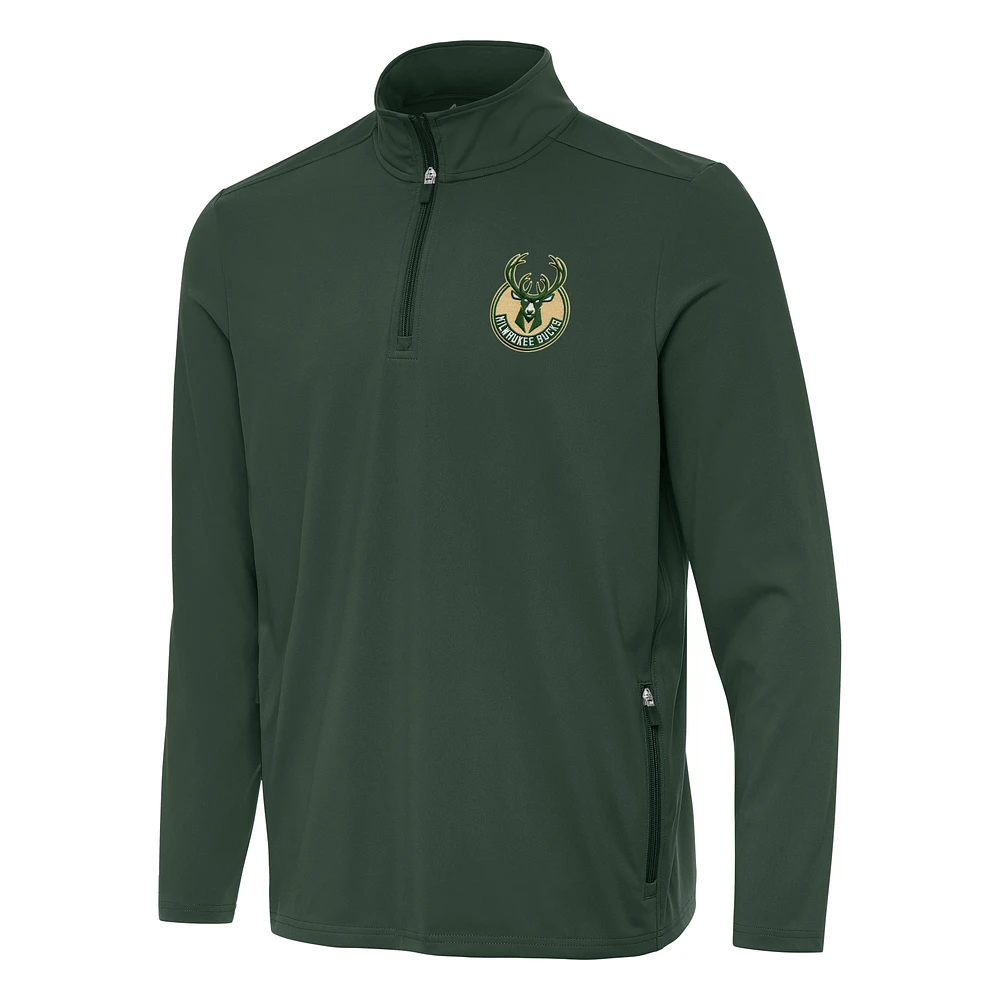 Men's Antigua Hunter Green Milwaukee Bucks Perilous Quarter-Zip Sweatshirt