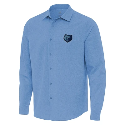 Men's Antigua Light Blue Memphis Grizzlies Exposure Woven Long Sleeve Button-Up Shirt
