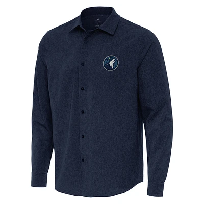 Men's Antigua Navy Minnesota Timberwolves Exposure Woven Long Sleeve Button-Up Shirt