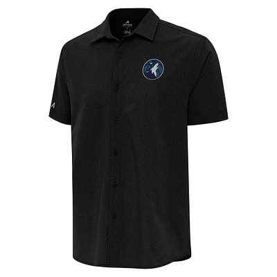 Men's Antigua Black Minnesota Timberwolves Activate Woven Short Sleeve Button-Up Shirt