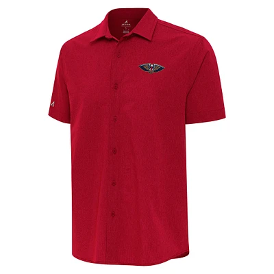 Men's Antigua Red New Orleans Pelicans Activate Woven Short Sleeve Button-Up Shirt