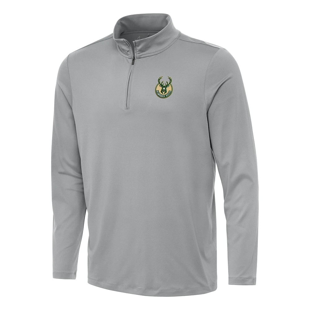 Men's Antigua Gray Milwaukee Bucks Reprocess Quarter-Zip Top