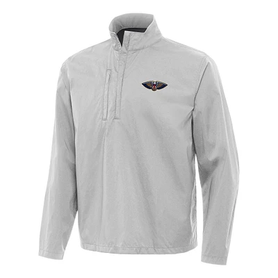 Men's Antigua Heather Gray New Orleans Pelicans Brisk Quarter-Zip Windbreaker