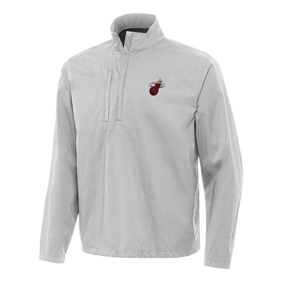 Men's Antigua Heather Gray Miami Heat Brisk Quarter-Zip Windbreaker
