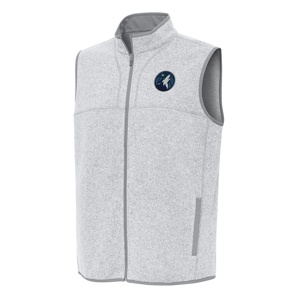 Men's Antigua Heather Gray Minnesota Timberwolves Fortune Full-Zip Vest