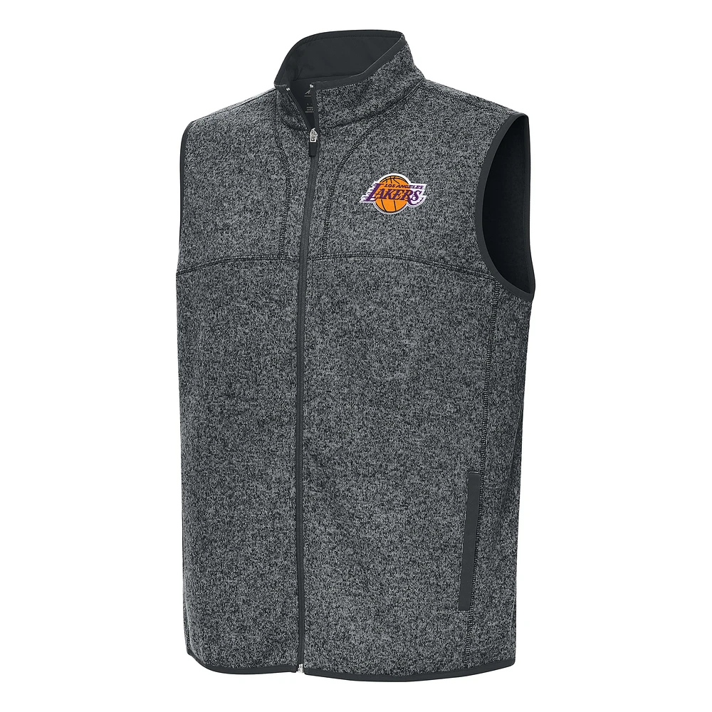 Men's Antigua Heather Charcoal Los Angeles Lakers Fortune Full-Zip Vest