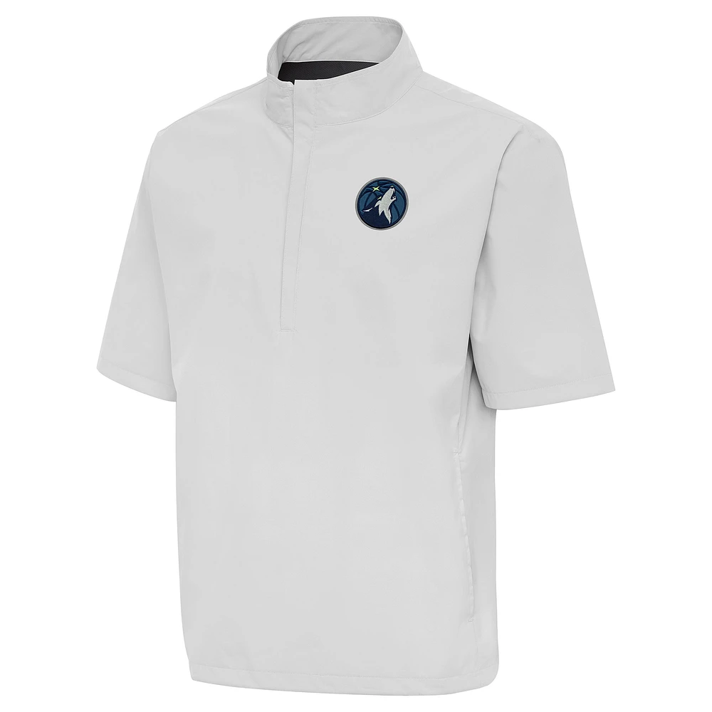 Men's Antigua Heather Gray Minnesota Timberwolves Brisk Quarter-Zip Windbreaker