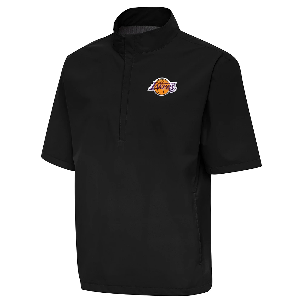 Men's Antigua Black Los Angeles Lakers Brisk Quarter-Zip Windbreaker