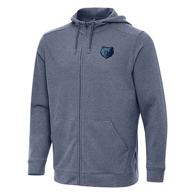 Men's Antigua Heather Navy Memphis Grizzlies Effortless Full-Zip Hoodie Jacket