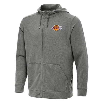 Men's Antigua Heather Charcoal Los Angeles Lakers Effortless Full-Zip Hoodie Jacket