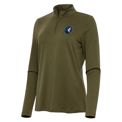 Women's Antigua Olive Minnesota Timberwolves Reprocess Quarter-Zip Top