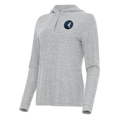 Women's Antigua Heather Gray Minnesota Timberwolves Daybreak Quarter-Zip Hoodie